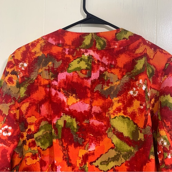 CHICO’S Chico’s Fall Cocktail Orange Red Floral Button Closure Blazer Size Large - Picture 4 of 13